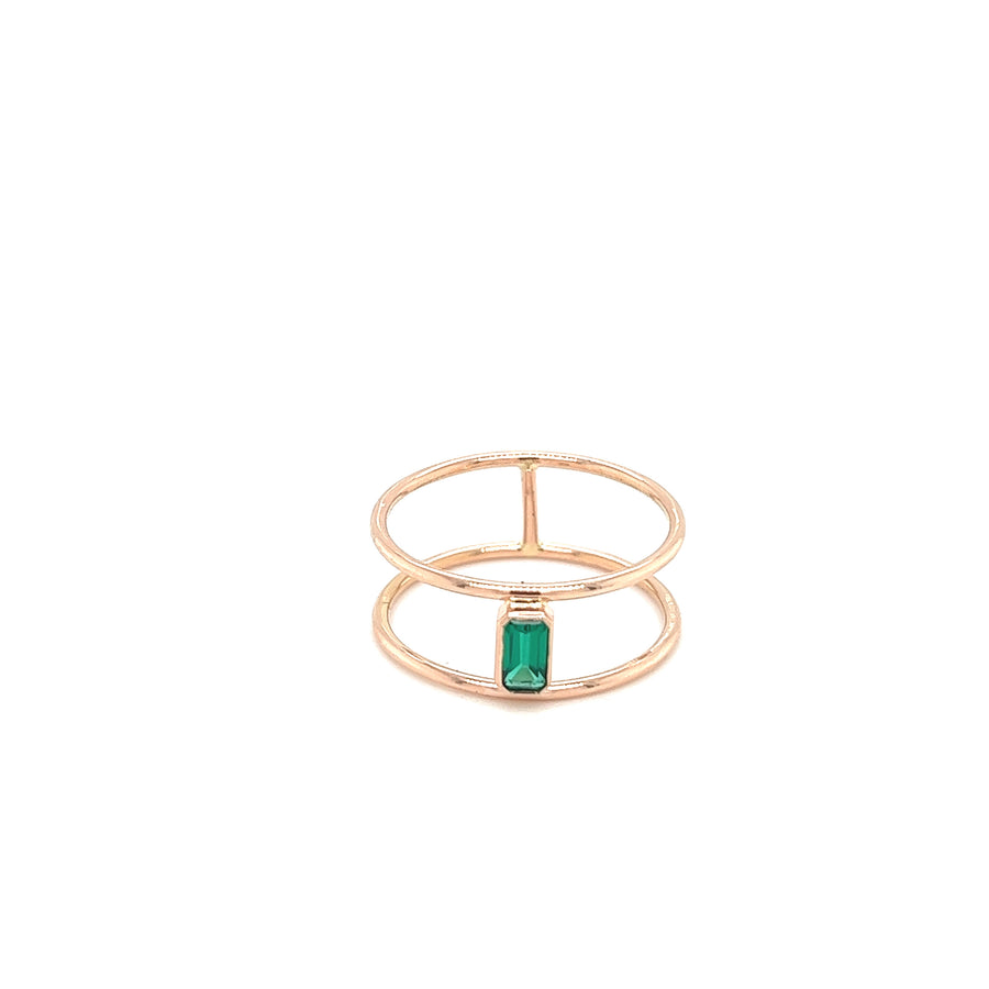 14K Emerald Cut Birthstone Double Band Ring