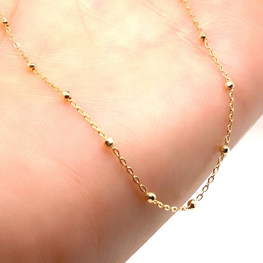 14K Gold Faceted Ball & Chain Necklace