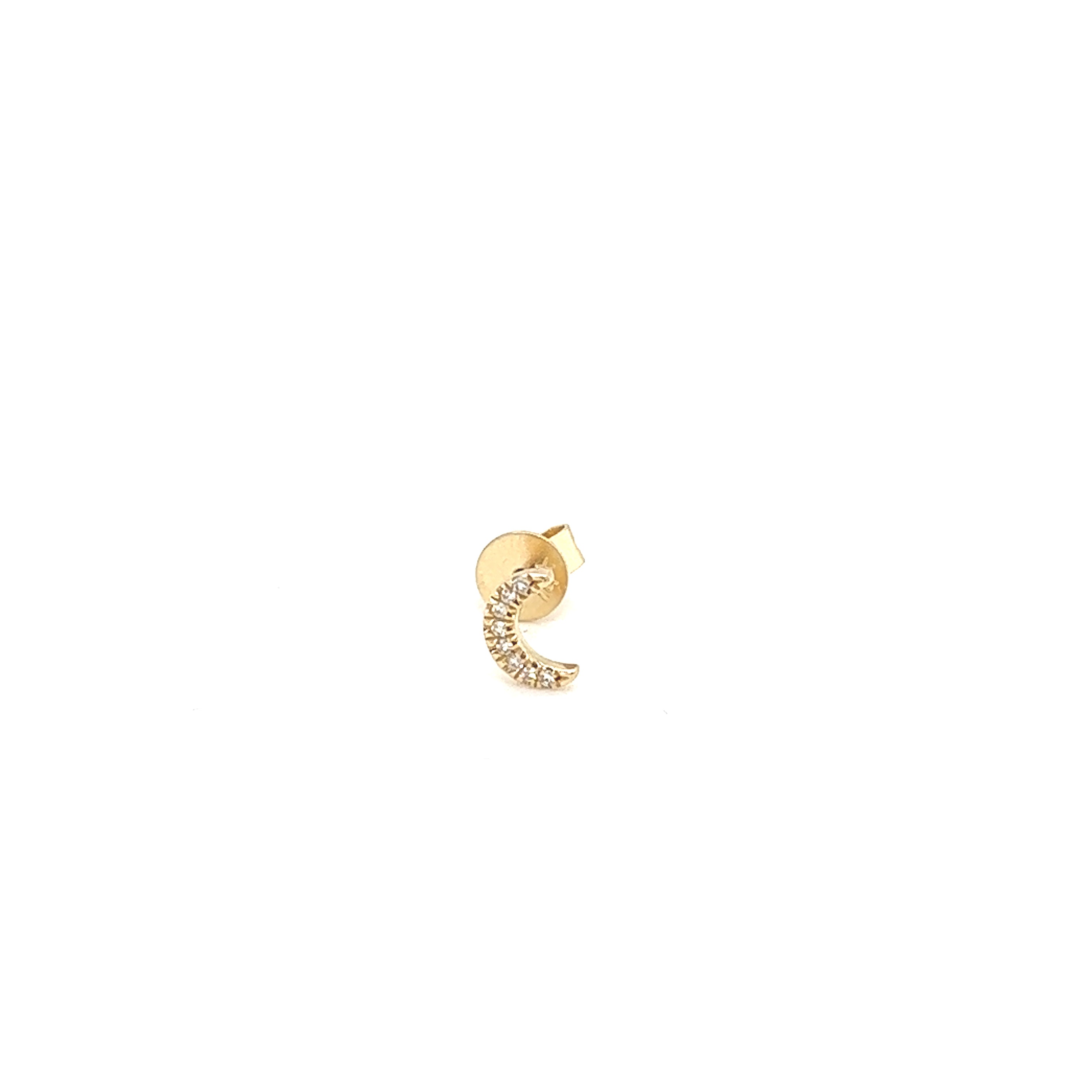 14K Gold Single Diamond Crescent Moon Stud Earring