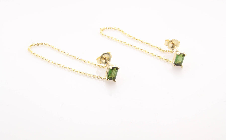 14K Gold Together Forever Emerald Cut Birthstone Chain Earrings