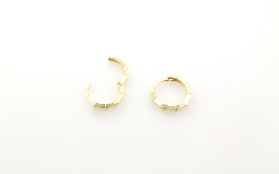 14k Gold 10MM x 2MM Faceted Huggie Hoop Earrings