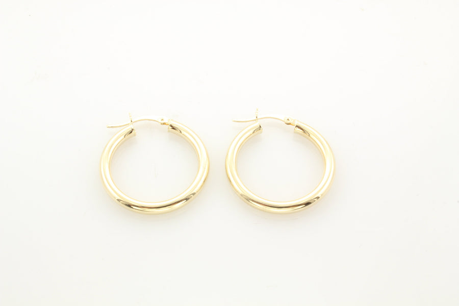14K Gold 25MM x 3MM Hoop Earrings