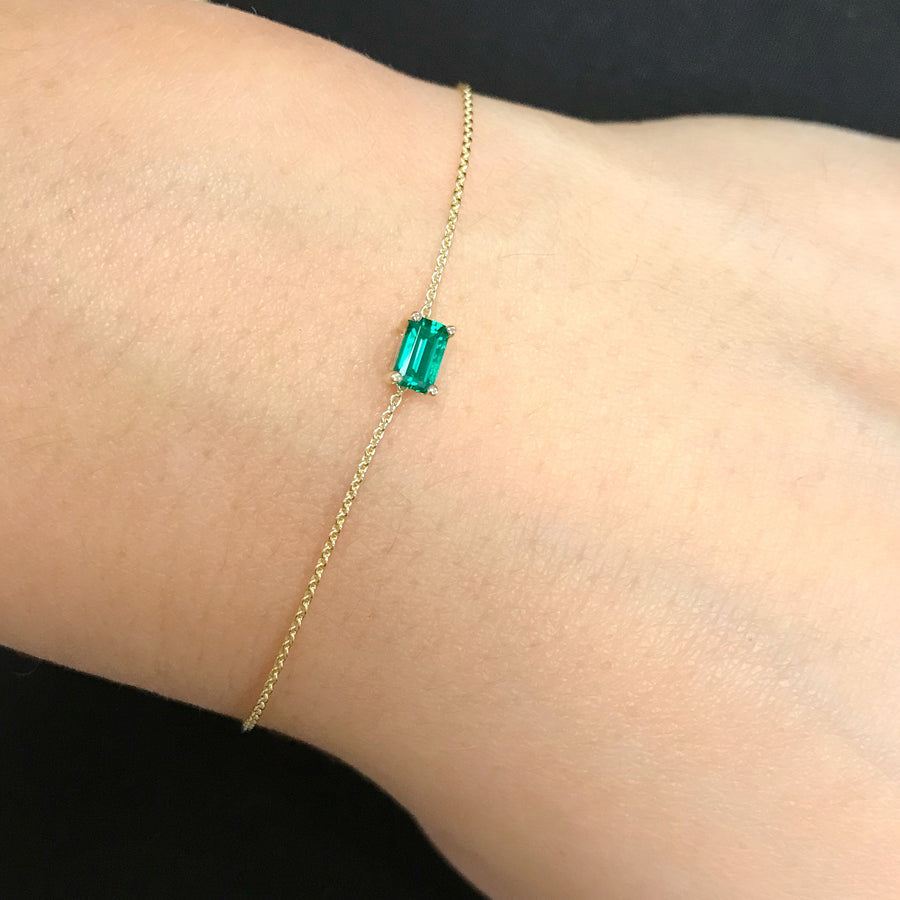 14K Gold Together Forever Emerald Cut Birthstone Bracelet