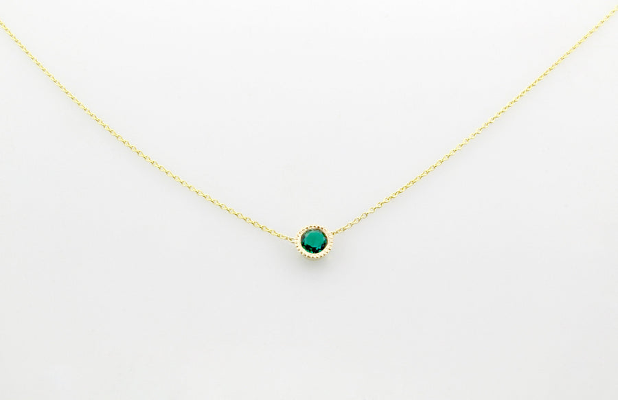 14K Gold Emerald Bezel Pendant Necklace