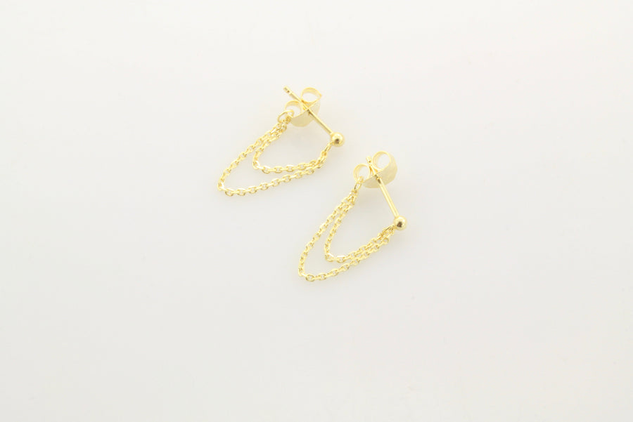 14K Gold Double Strand Chain Earrings