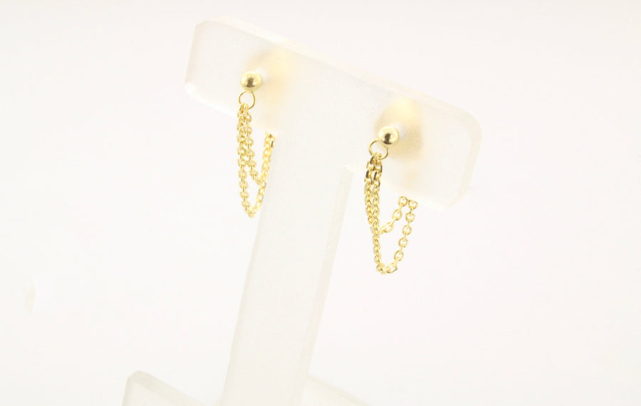 14K Gold Double Strand Chain Earrings