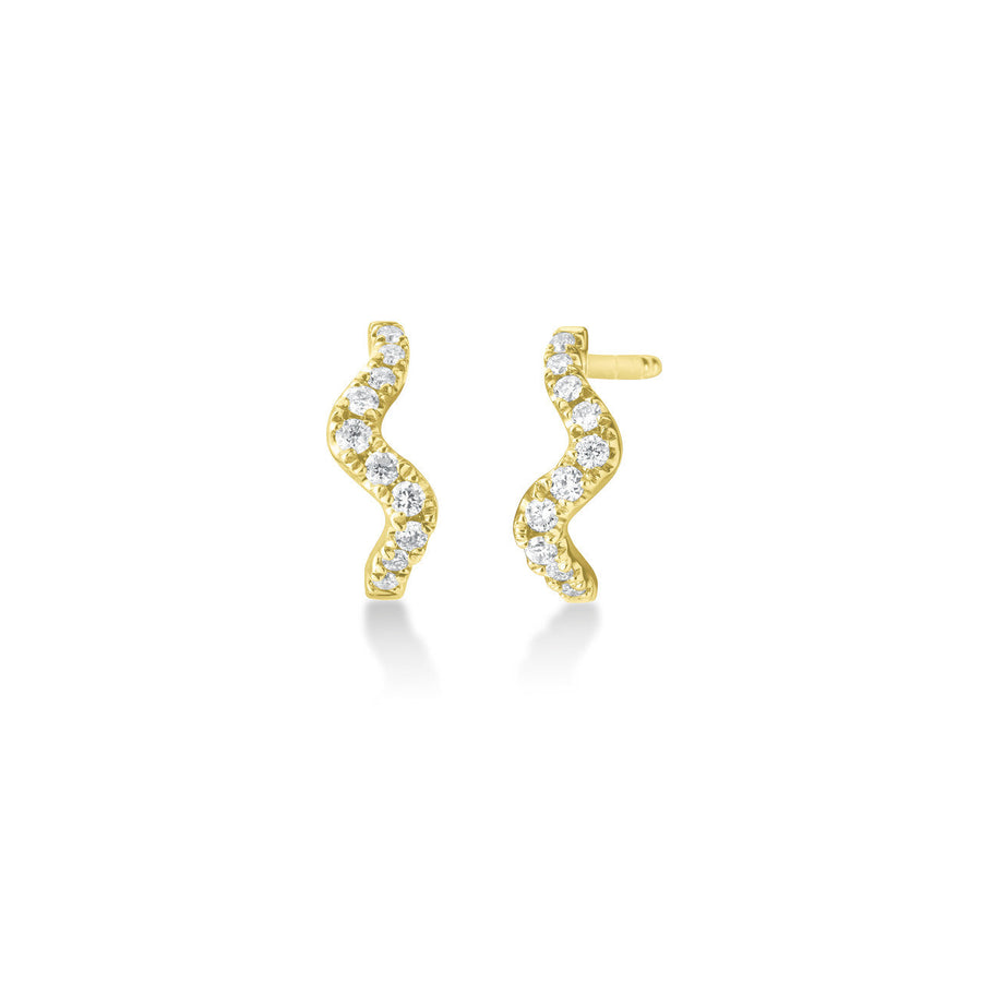 14K Gold Diamond Wave J Hoops