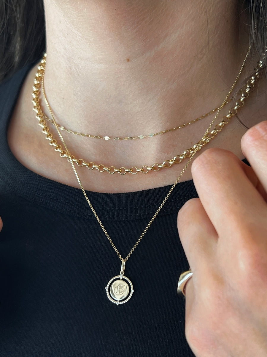 14K Gold Diamond Swivel Disc Pendant Necklace