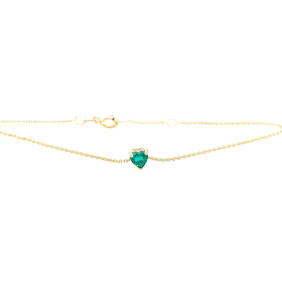 14K Gold Emerald Gemstone Heart Bracelet