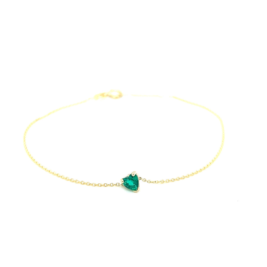 14K Gold Emerald Gemstone Heart Bracelet