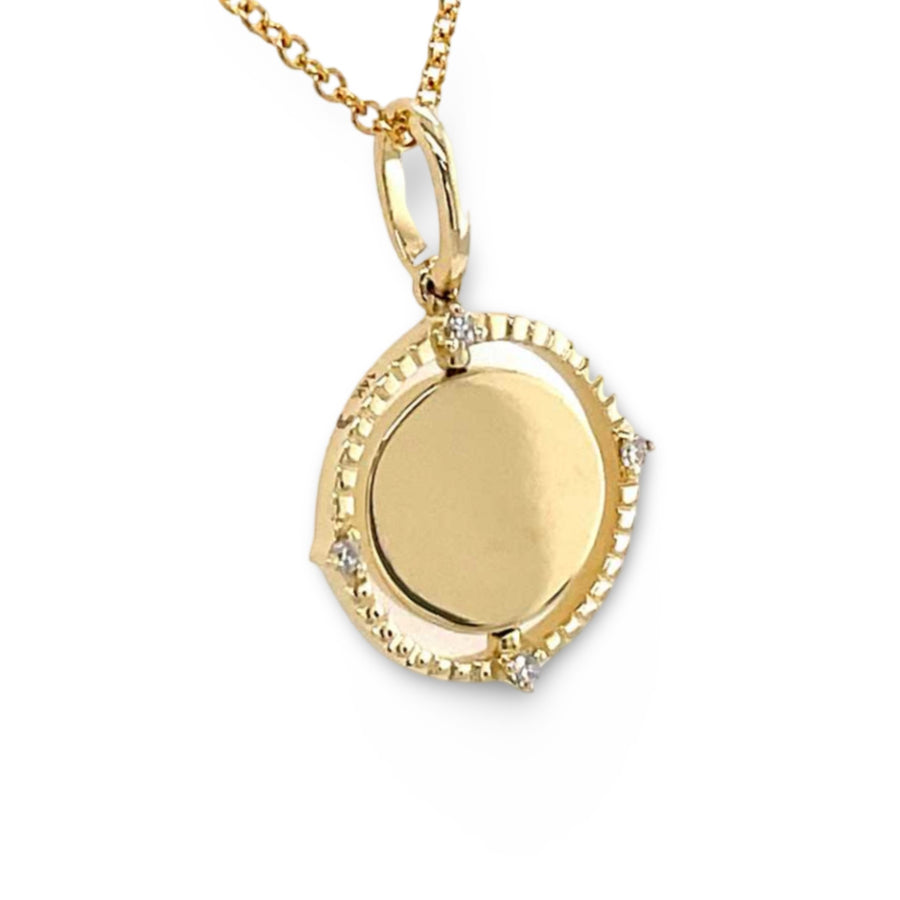 14K Gold Diamond Swivel Disc Pendant Necklace