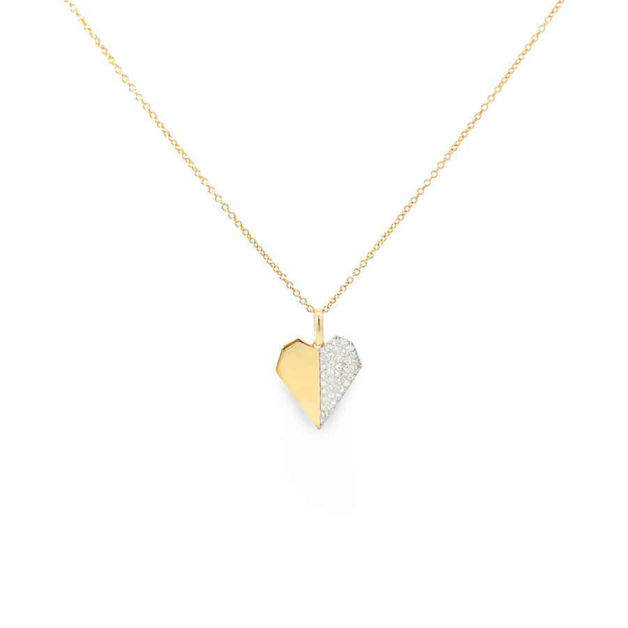 14K Gold Elongated Diamond Pave Heart Pendant