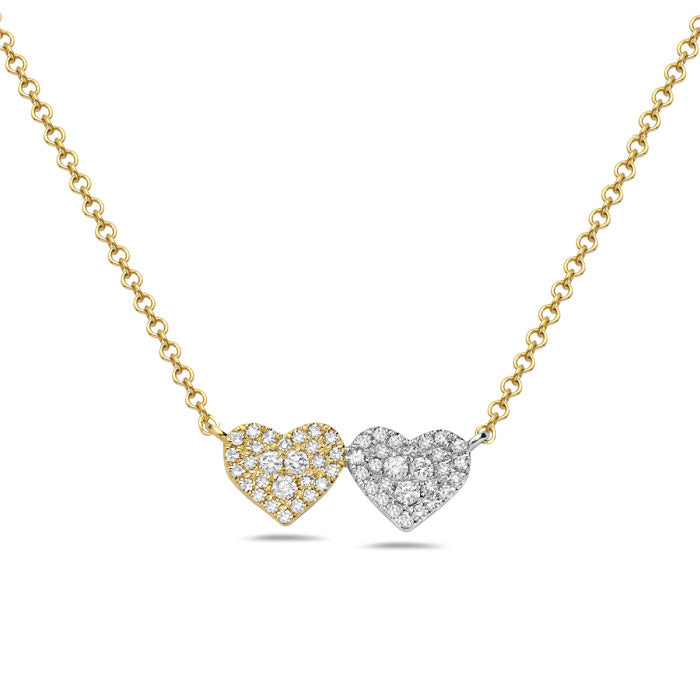 14K Gold Diamond Pave Double Heart Necklace