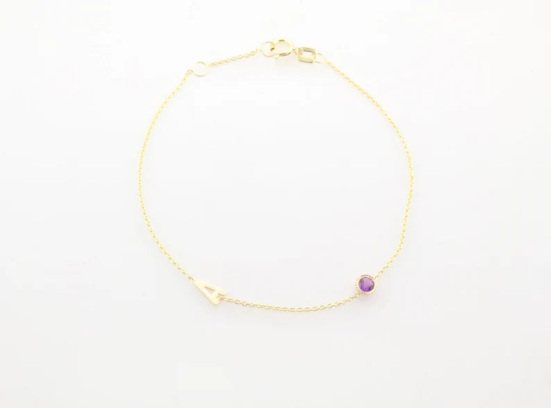 14K Gold Personalized Initial & Birthstone Bracelet