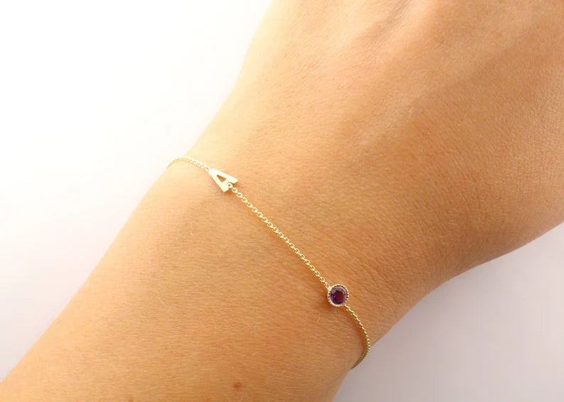 14K Gold Personalized Initial & Birthstone Bracelet