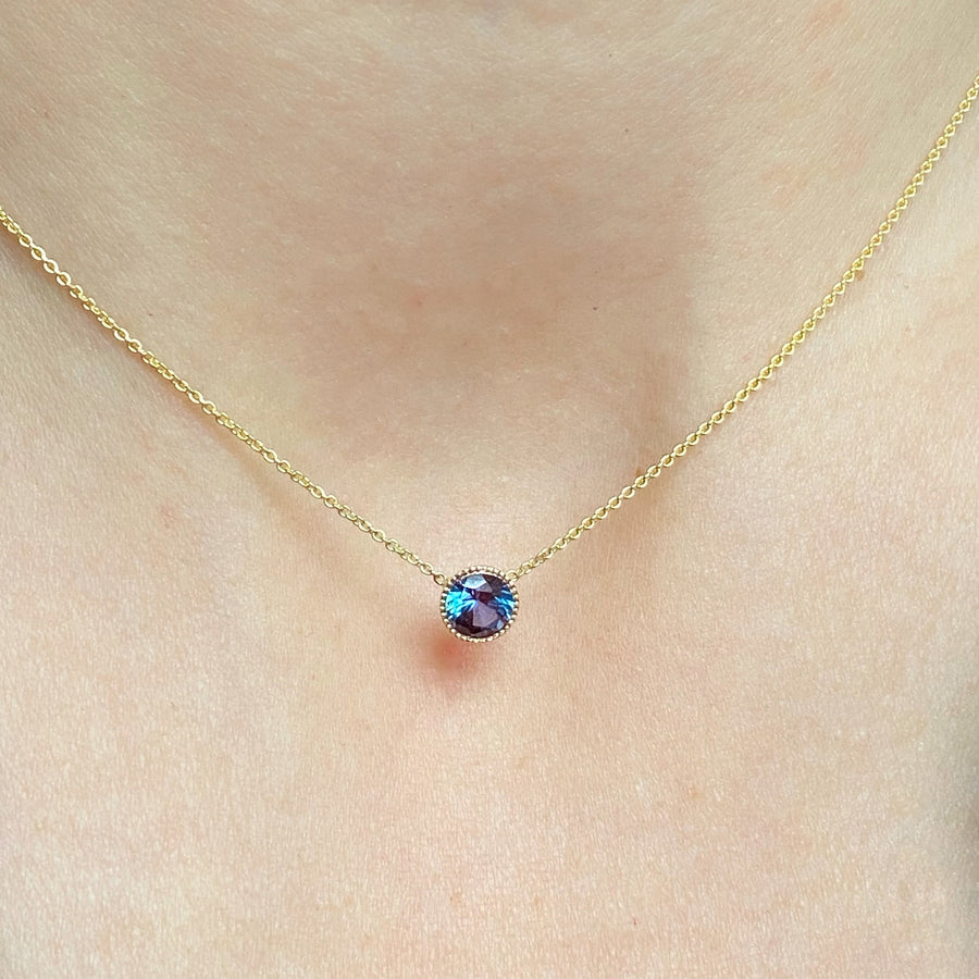 14K Gold 5MM Alexandrite Bezel Necklace