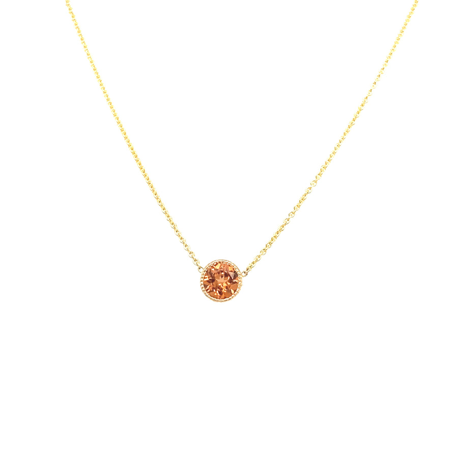 14K Gold 5MM Cinnamon Garnet Bezel Necklace