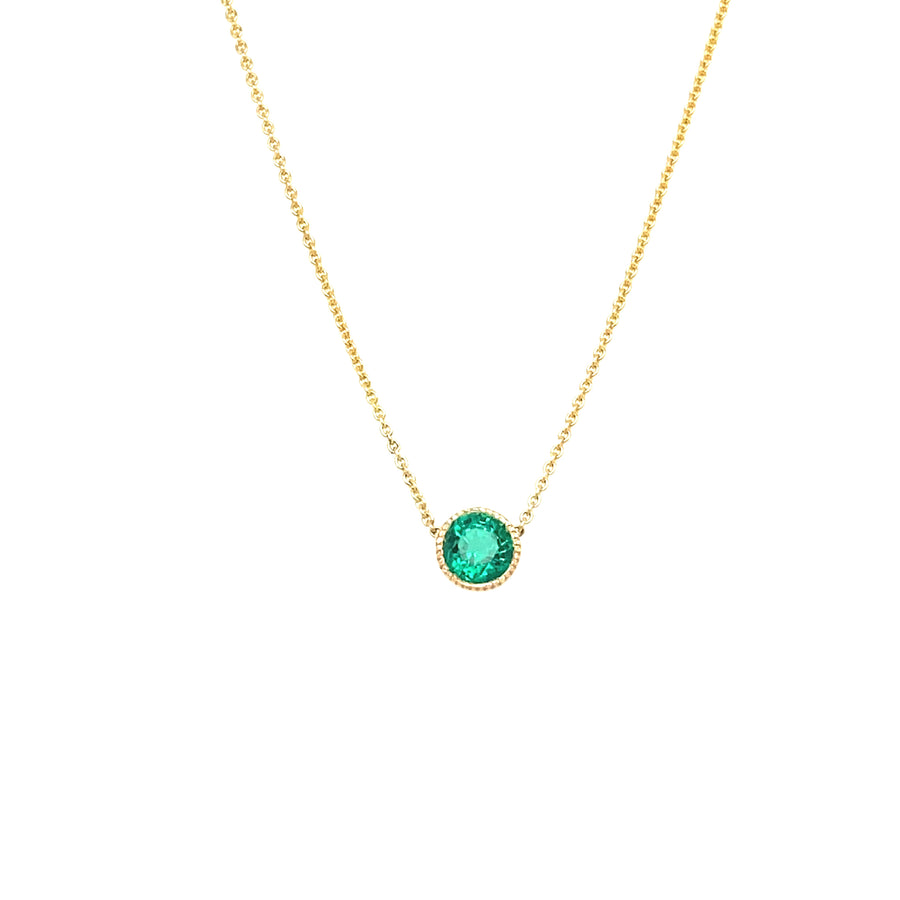 14K Gold 5MM Emerald Bezel Necklace