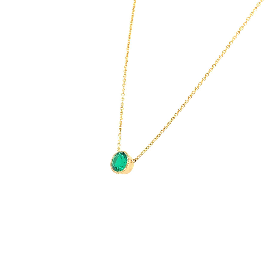 14K Gold 5MM Emerald Bezel Necklace