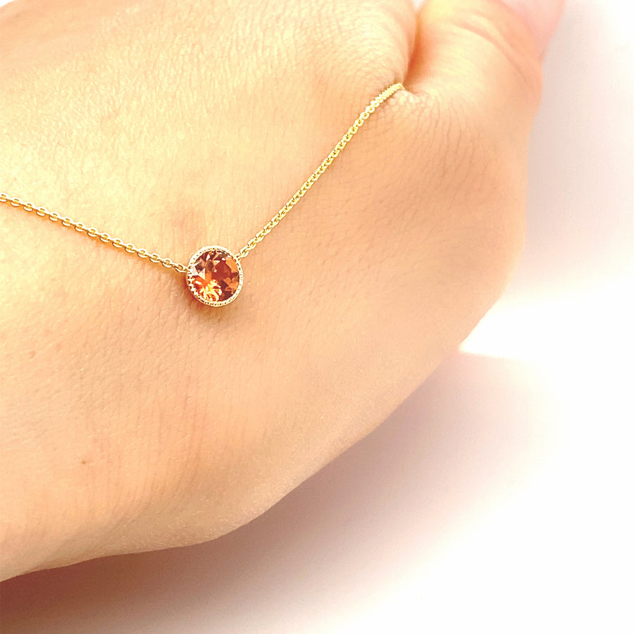 14K Gold 5MM Cinnamon Garnet Bezel Necklace