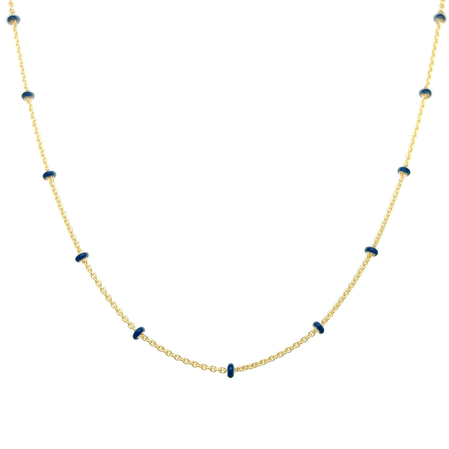 14K Gold Navy Blue Enamel Bead Chain Necklace