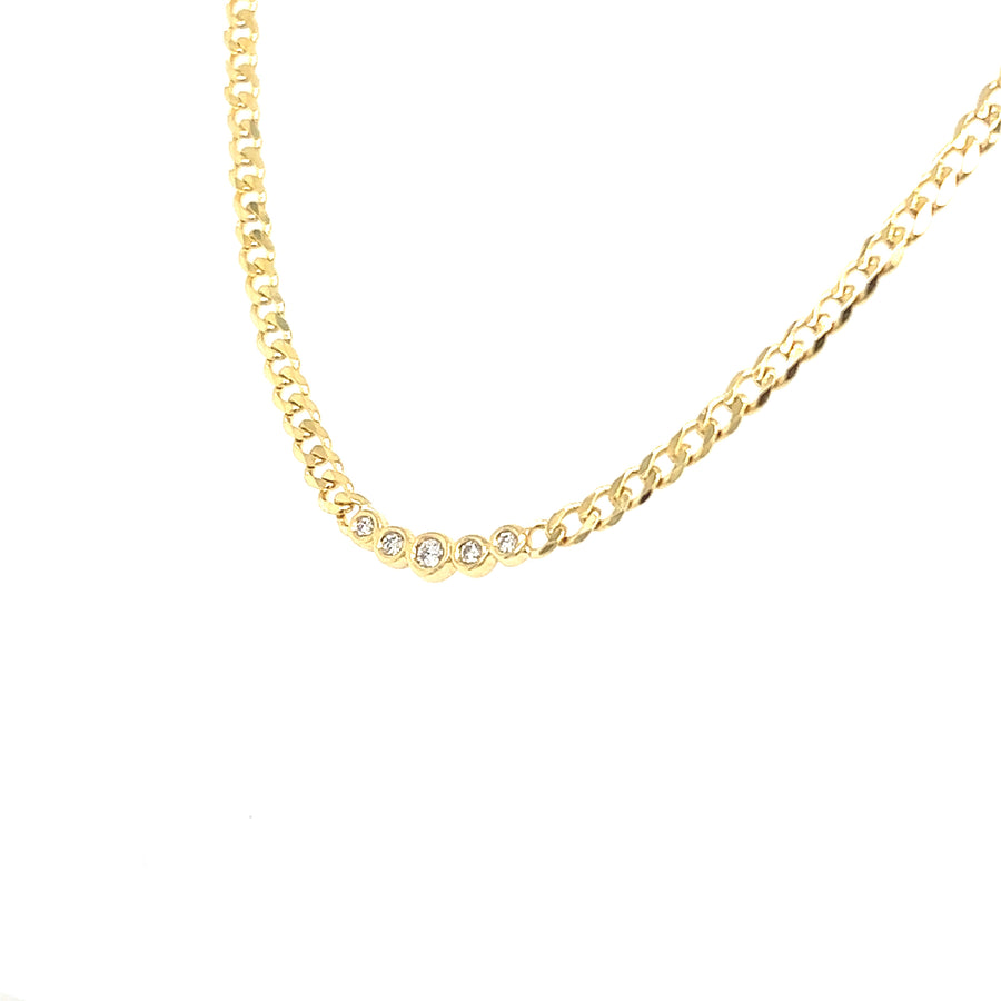 Bezel-Set Diamond Curb Chain Necklace