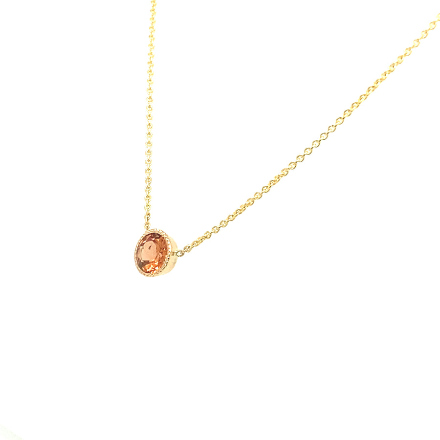 14K Gold 5MM Cinnamon Garnet Bezel Necklace