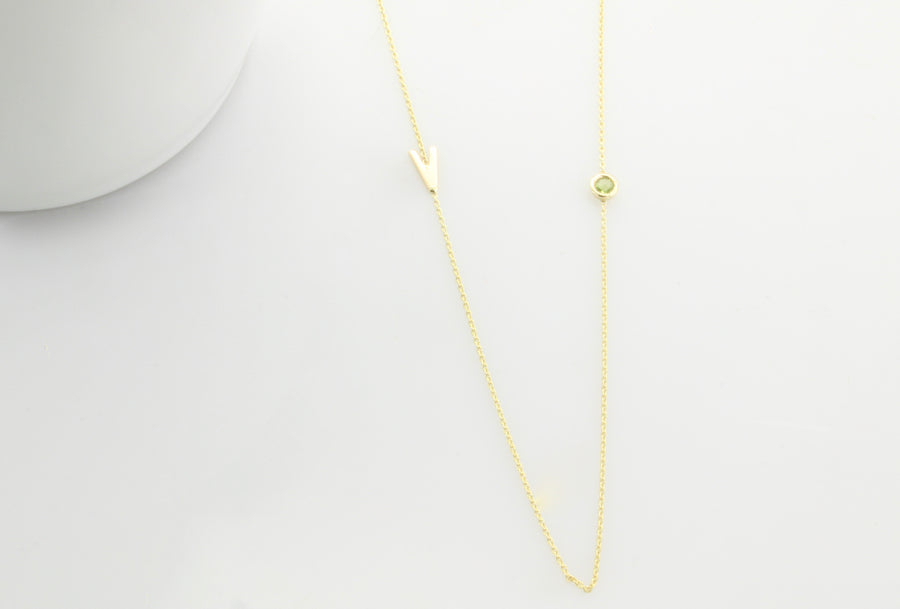 Gold Initial Necklace (+Birthstone) | Handmade Jewelry – Hanging Gem