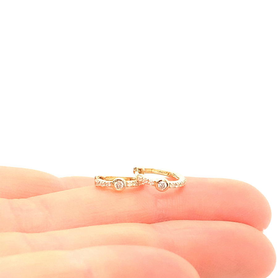 14K Gold Diamond Bezel Huggies