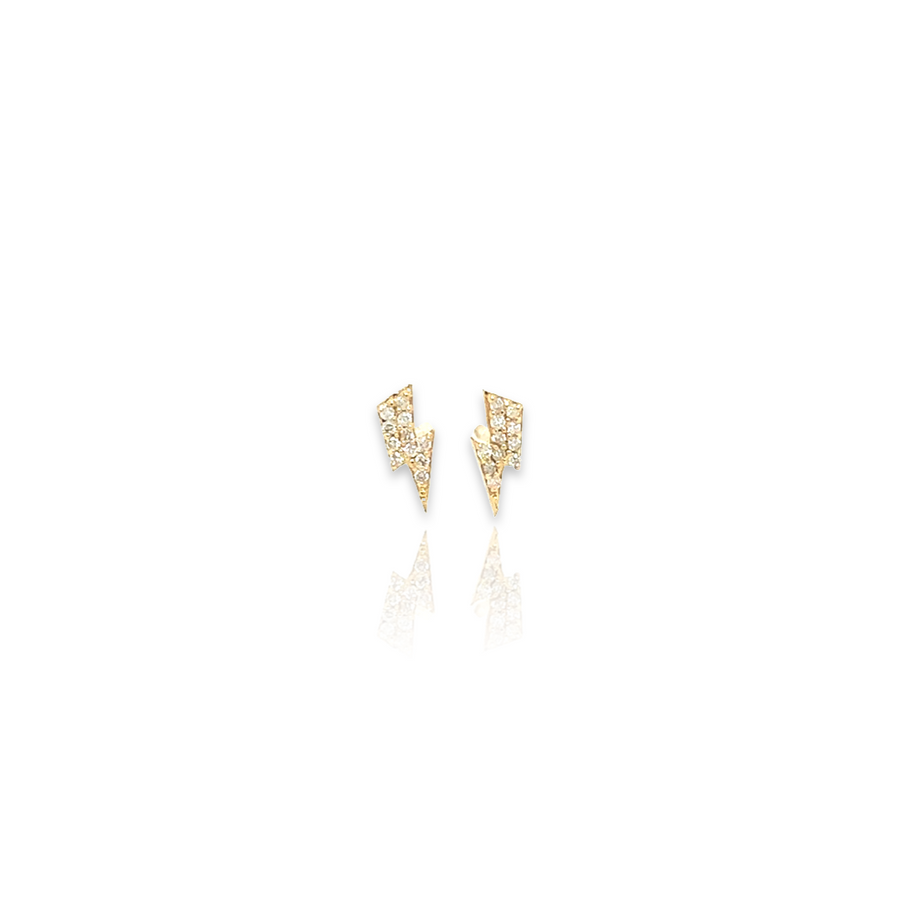 14K Gold Pave Diamond Thunder Bolt Stud Earrings