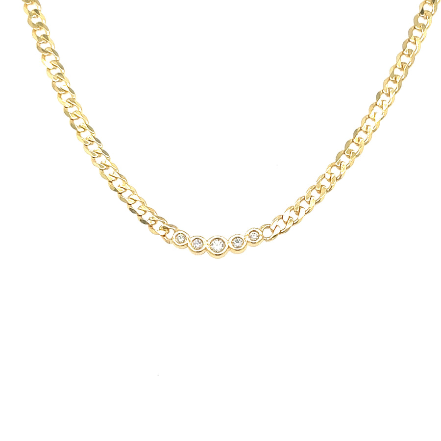 Bezel-Set Diamond Curb Chain Necklace