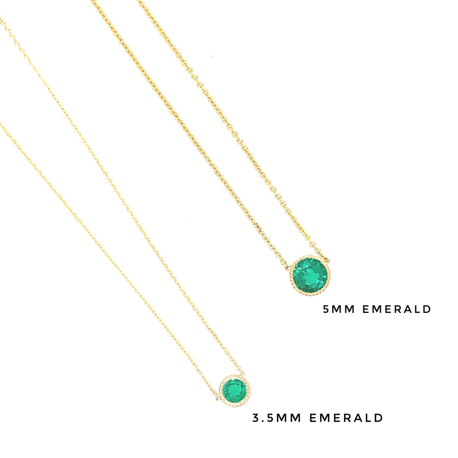 14K Gold 5MM Emerald Bezel Necklace