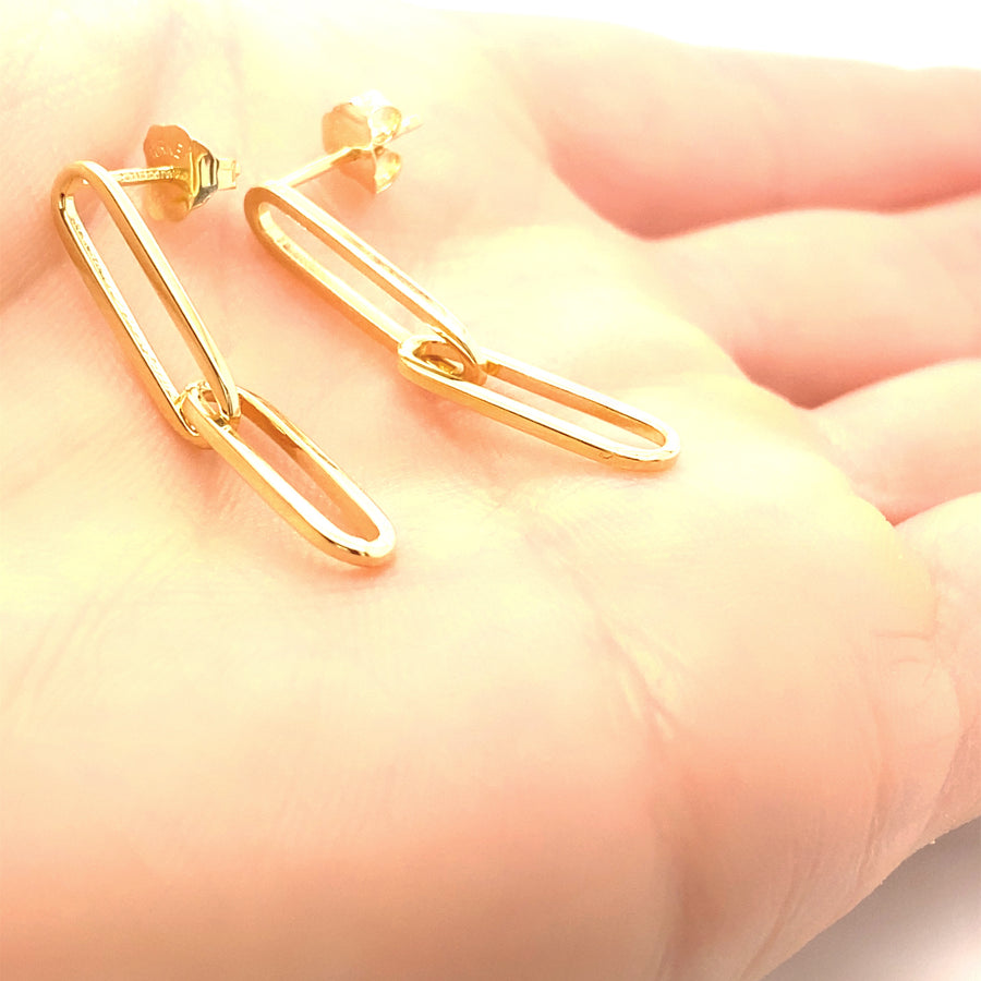 14K Gold Paperclip Dangle Earrings