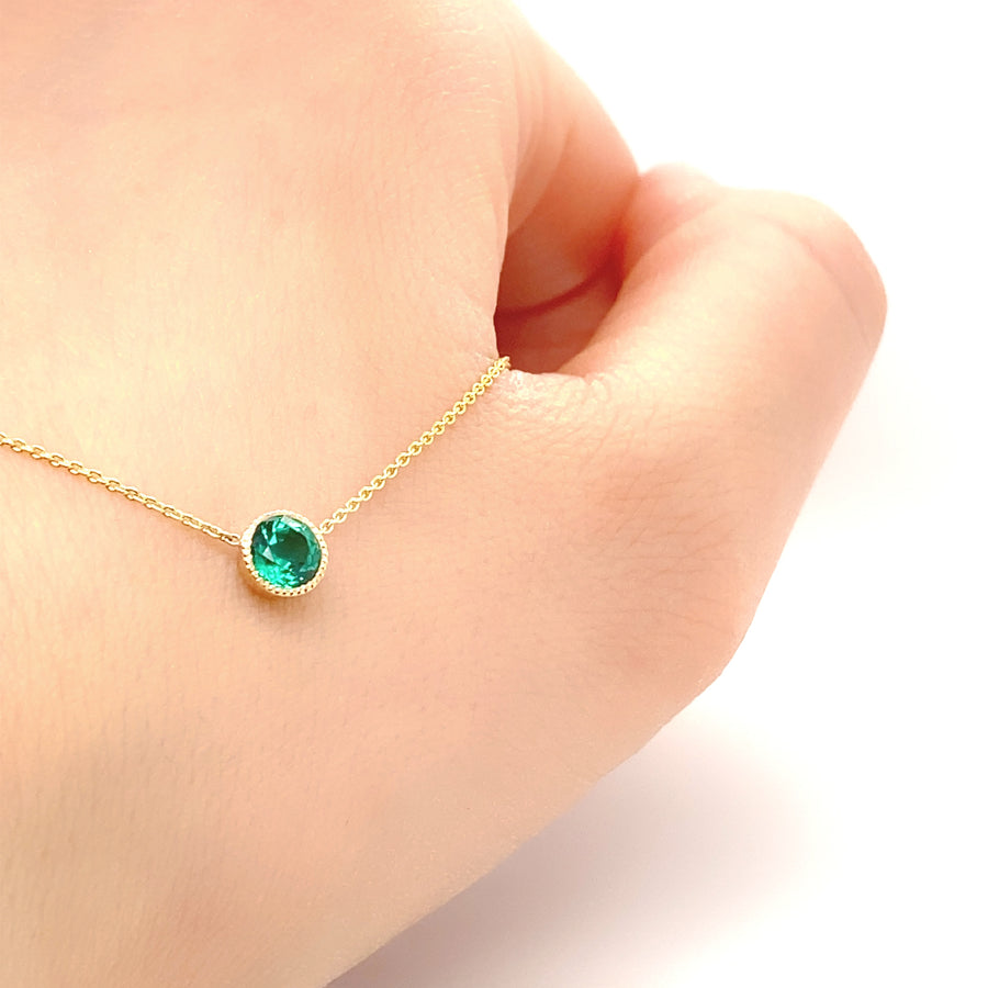 14K Gold 5MM Emerald Bezel Necklace