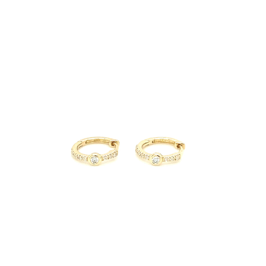 14K Gold Diamond Bezel Huggies