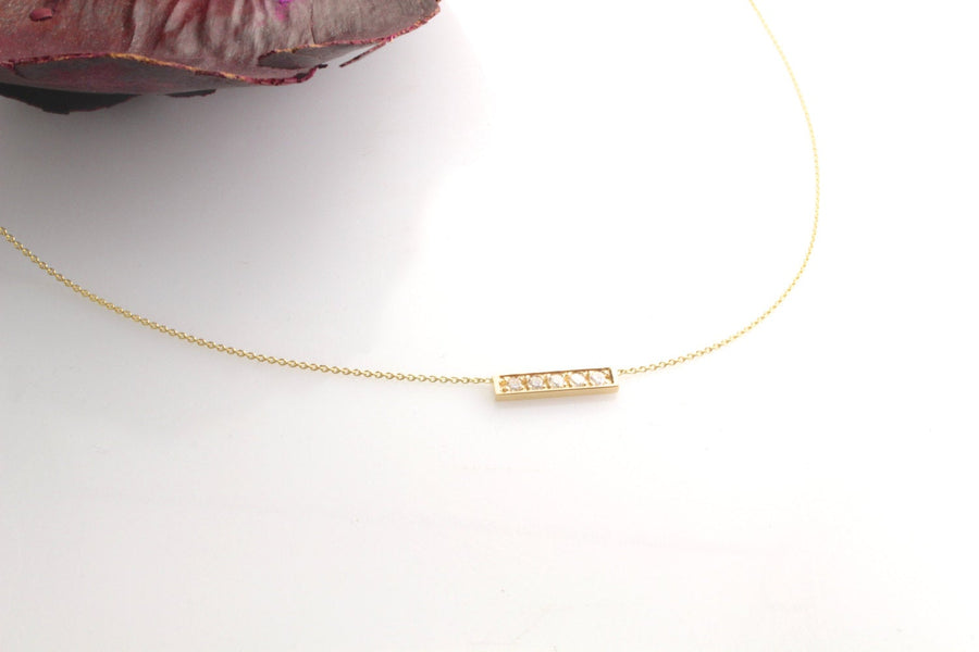 14K Gold Diamond Bar Necklace