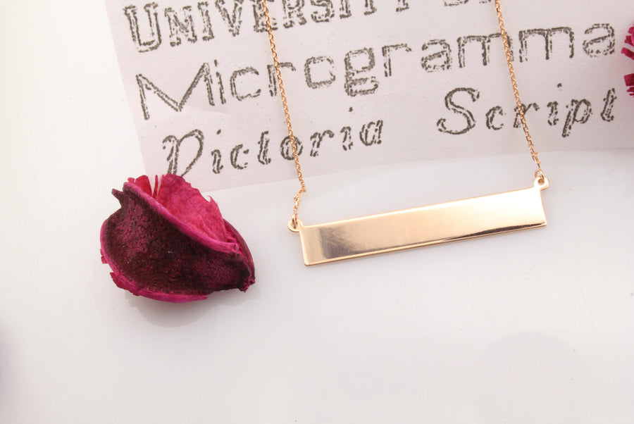 3D Engraved Bar Necklace in Rose Gold Plating – hadzel Jewelry –  Personalized Jewelry