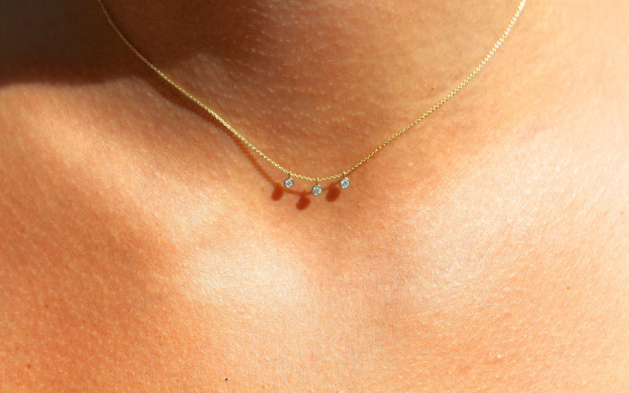 14K Gold Trio Stationary Diamond Droplet Necklace