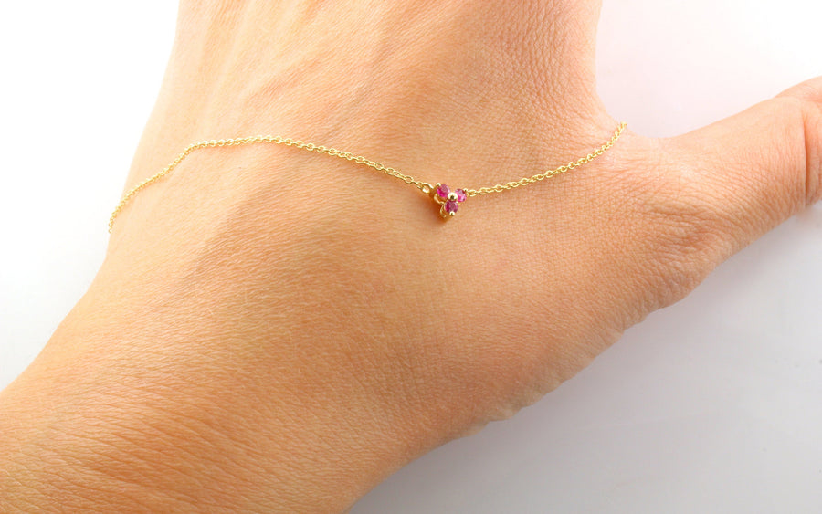 14K Gold Pink Sapphire Trio Necklace