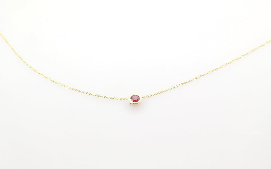 14K Gold Ruby Bezel Pendant Necklace