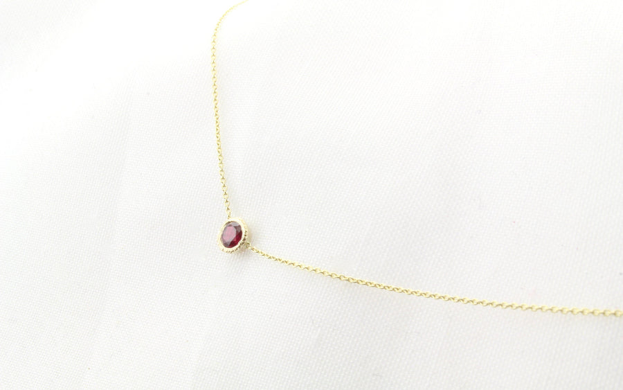 14K Gold Ruby Bezel Pendant Necklace