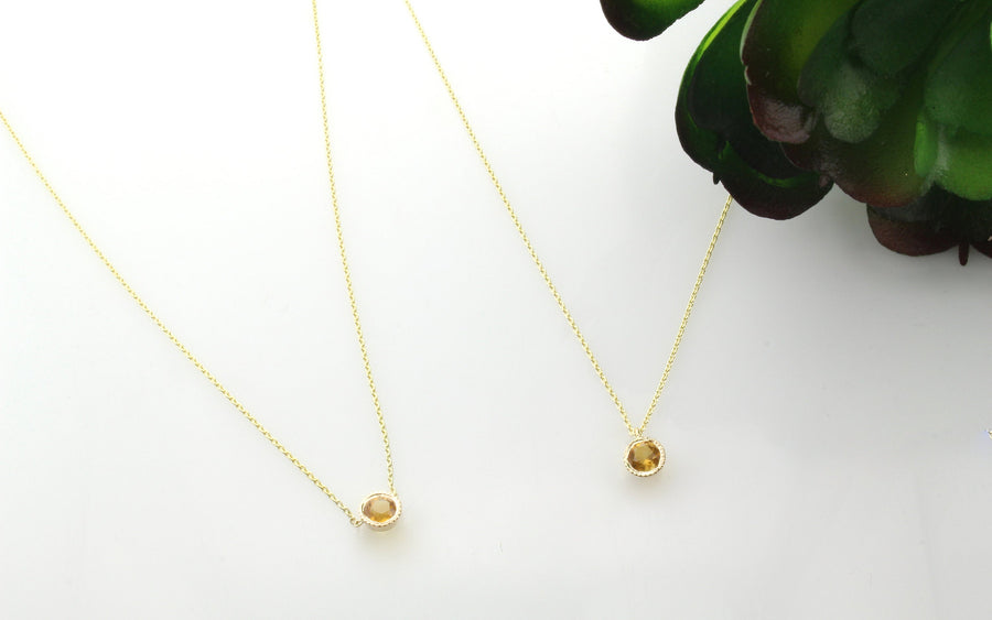 14K Gold Citrine Droplet Necklace