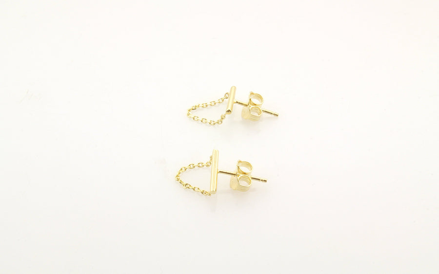 14K Gold Bar Chain Loop Earrings