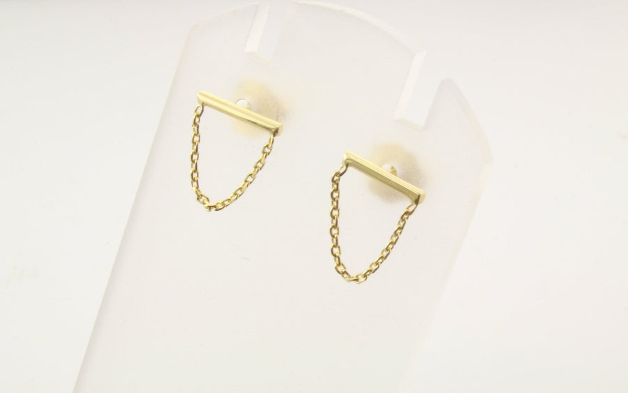 14K Gold Bar Chain Loop Earrings