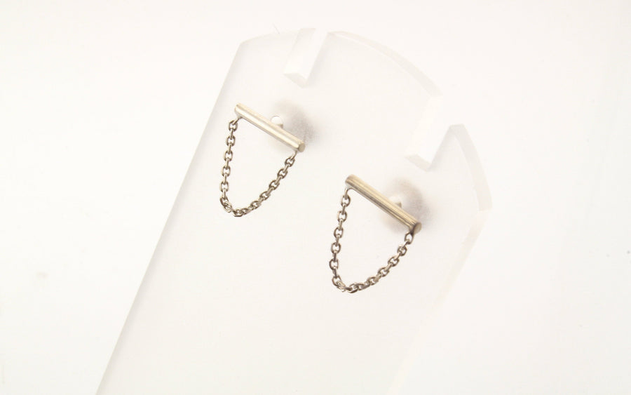 14K Gold Bar Chain Loop Earrings