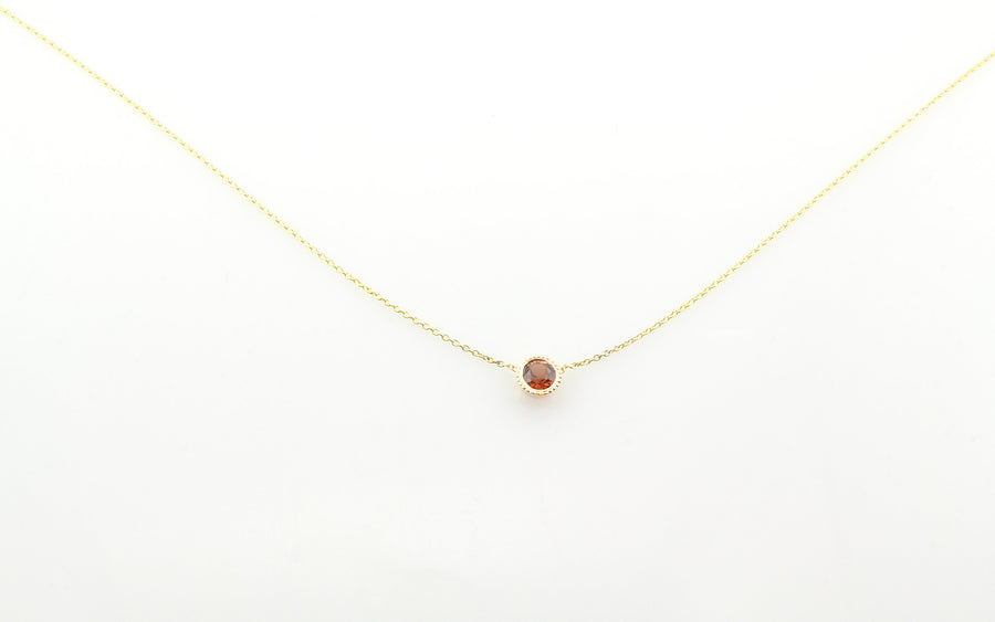 14K Gold Garnet Bezel Pendant Necklace