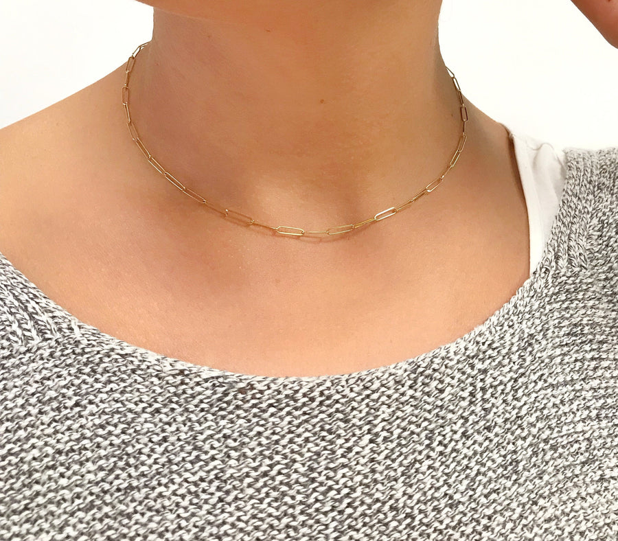 14K Paper Clip Chain Necklace – Baby Gold