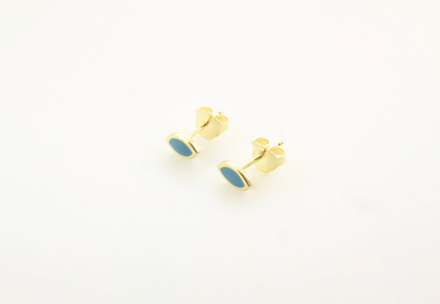 14K Gold Turquoise Enamel Marquis Stud Earrings