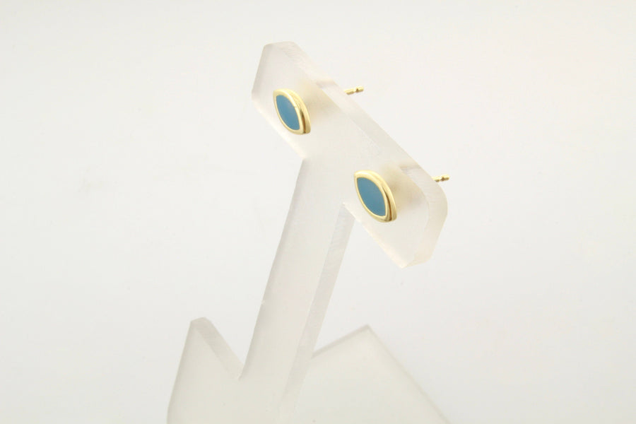 14K Gold Turquoise Enamel Marquis Stud Earrings