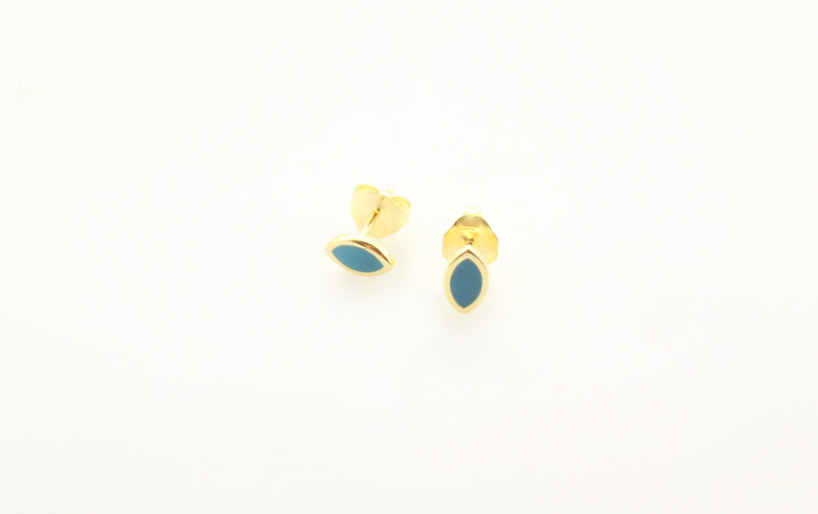 14K Gold Turquoise Enamel Marquis Stud Earrings